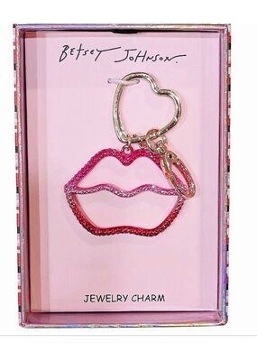 Betsey Johnson Glittery Pink Lips Keychain/Jewelry Bag Charm NIB $48 Retail